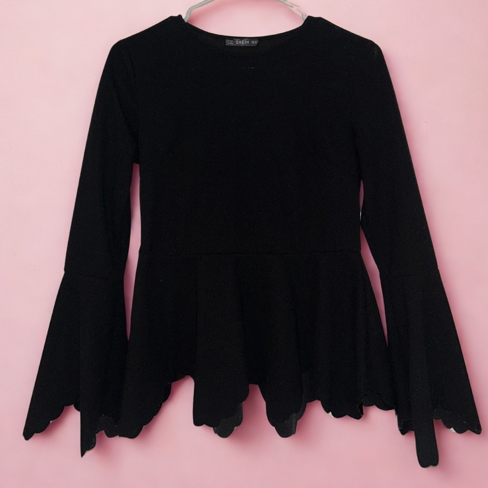 SHEIN | Black Peplum Blouse | Bell Sleeve Feminine Fit | Size Medium